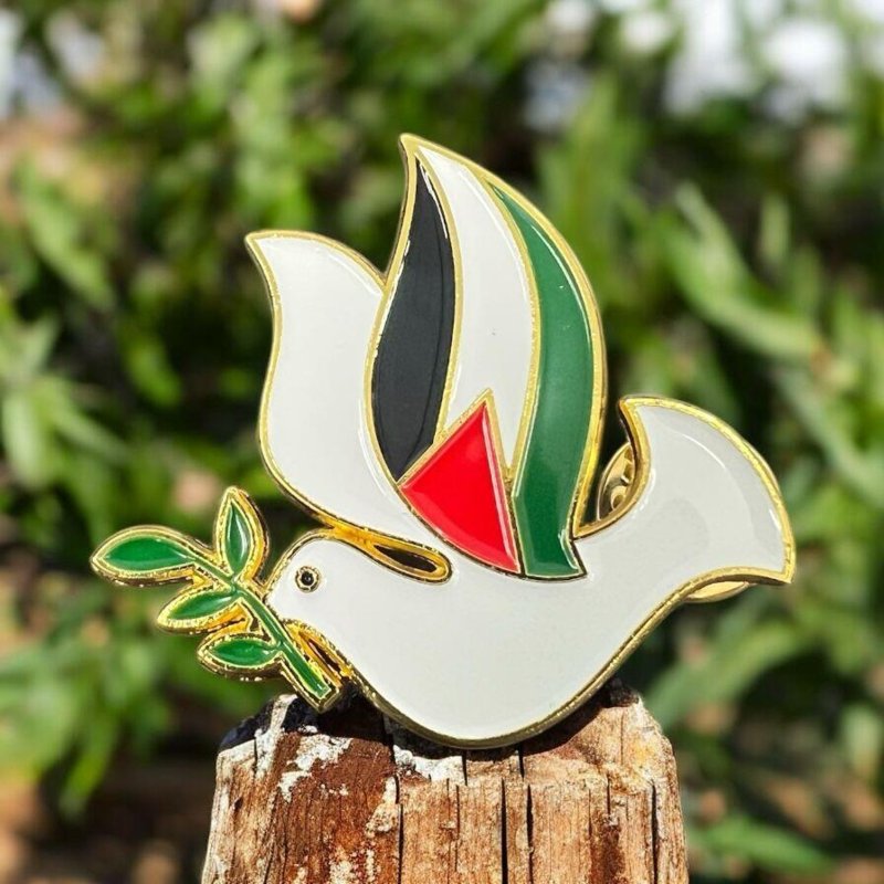 Brooch/pin - Dove of Peace in gold - with Palestine flag