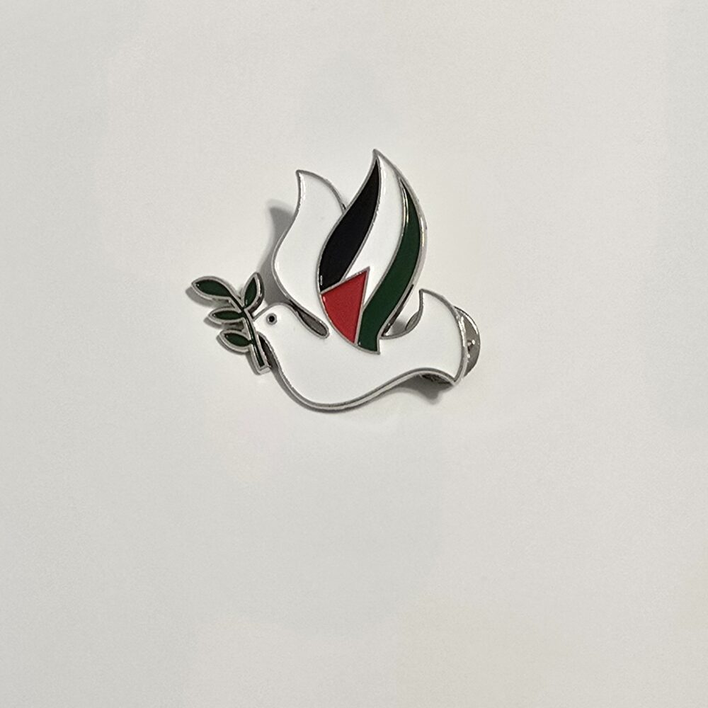 Brooch - Dove of Peace in silver - with Palestine flag
