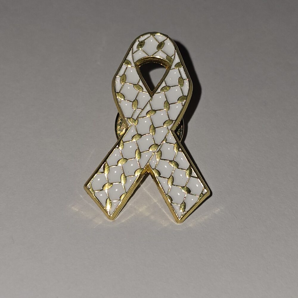 Brooch/Pin - Free the Palestinian Hostages in Gold Keffiyeh Pattern
