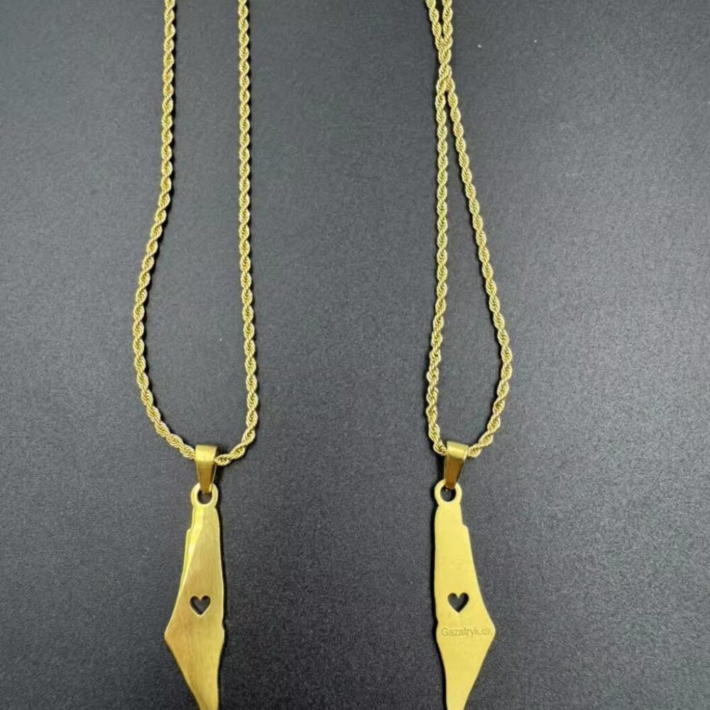 Necklace - 18k Gold Plated Palestine Map - Hollowed Out Heart