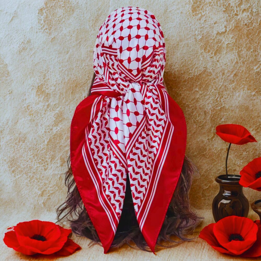 Keffiyeh - Soft Silk Satin - Red and White