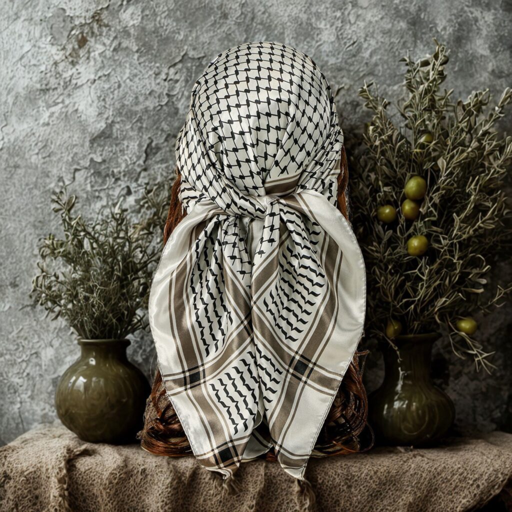 Keffiyeh - Soft Silk Satin - Grey and Black