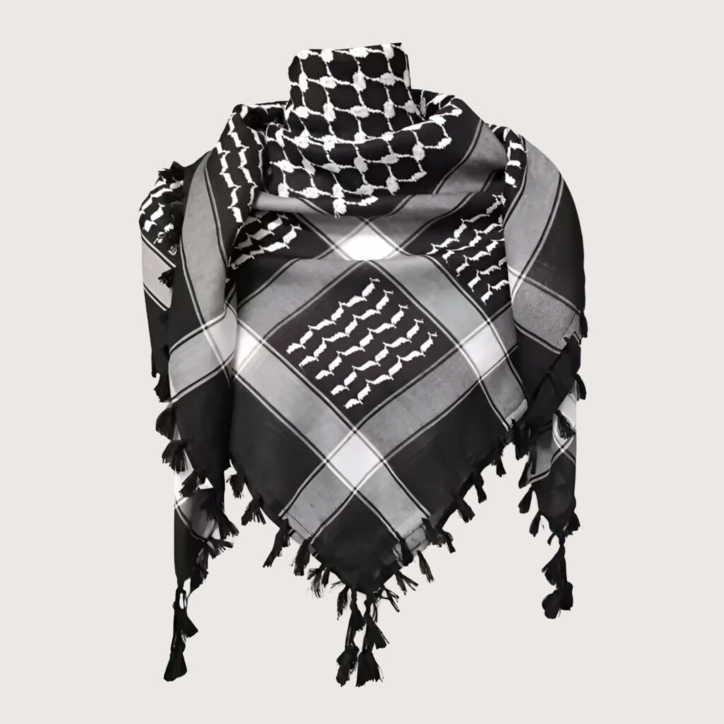 Keffiyeh - Black and white (Woven) - with black tassels
