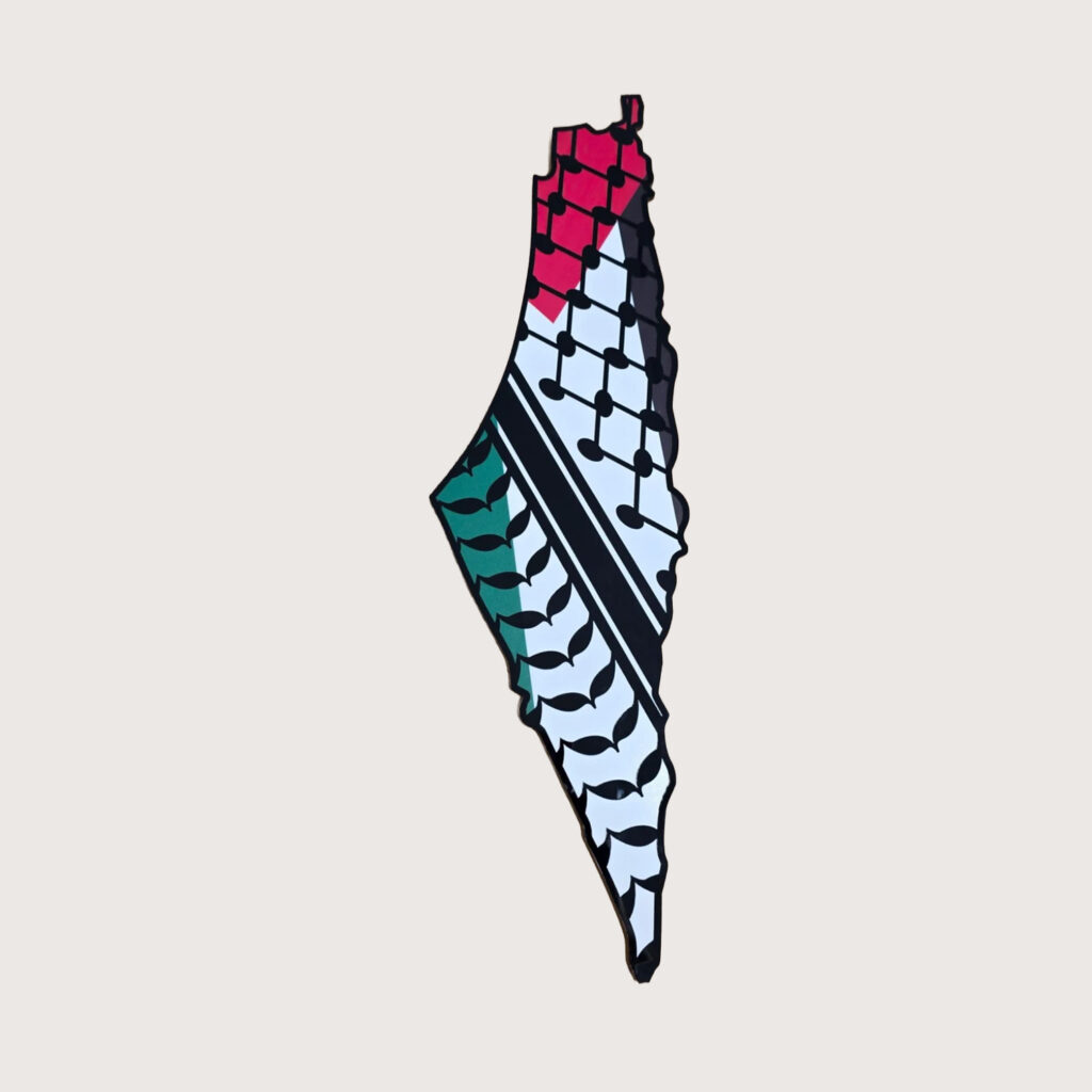Map of Palestine in black keffiyeh pattern – wall hanging