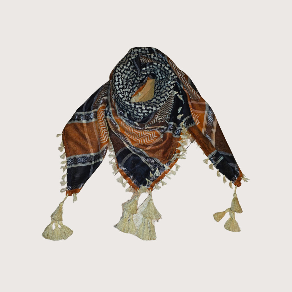 Keffiyeh - Gold - Brown - Black with beige tassels